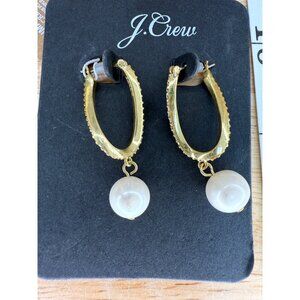 J.Crew Gold-Tone Hoop Earrings With Dangling Faux Pearl Accents